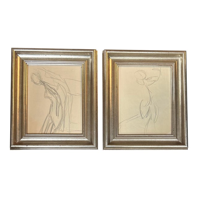 1950’s Two Original Abstract Figures Study Drawings - Set of Two For Sale