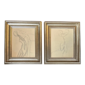 1950’s Two Original Abstract Figures Study Drawings - Set of Two