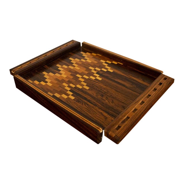1960s Mid-Century Modern Studio Craft Mixed Wood Tray by Don Shoemaker Senal Mexico For Sale