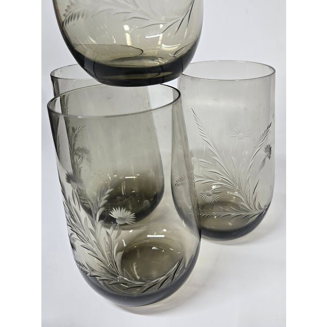Mid 20th Century Handcarved Dandelion Crystal Stemless Goblets- Set of Four For Sale - Image 12 of 13