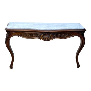 Mid 20th Century Marble and Wood Console Table For Sale