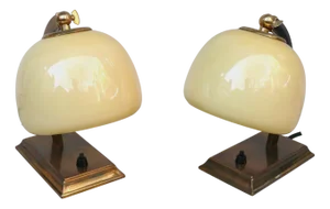 Vintage Art Deco Bedside Lamps in Patinated Brass, 1920s, Set of 2