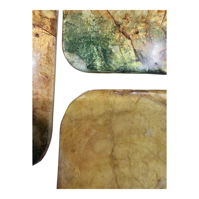 Sculpture Materials Vintage Gold & Green Capiz Shell Mosaic Coasters, Set of 7 For Sale - Image 7 of 7
