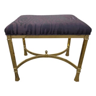 Vintage Italian Regency Brass Labarge Ottoman Footstool Vanity Bench Harden For Sale