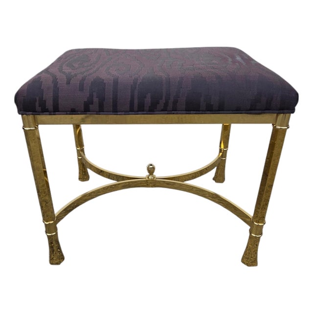 Vintage Italian Regency Brass Labarge Ottoman Footstool Vanity Bench Harden For Sale