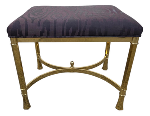 Vintage Italian Regency Brass Labarge Ottoman Footstool Vanity Bench Harden