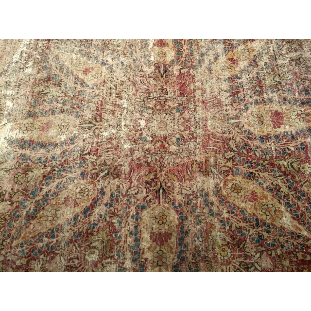19th Century Kerman Lavar Rug, Hand-Knotted Wool, Floral Pattern, Ivory & Burgundy, 9x13 For Sale - Image 14 of 15