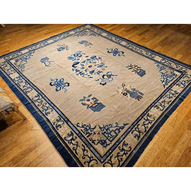 Antique Chinese Peking Rug, Hand-Knotted Wool, Fortune Symbols, 1800s, 10' x 12' For Sale In Chicago - Image 6 of 18