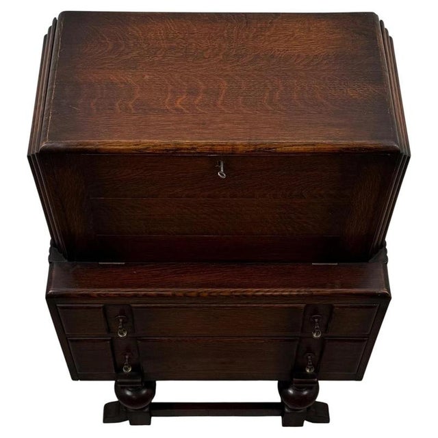 Antique Early 20th Century Edwardian Oak Bureau For Sale - Image 6 of 14