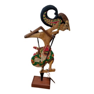 Vintage Indonesian Balinese Wood Puppet on Stand For Sale