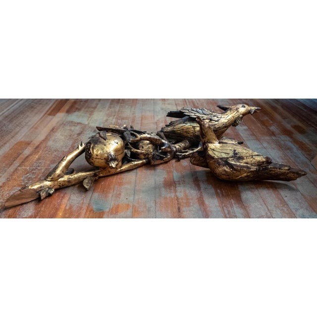 Wood 19th Century Chinoiserie Chinese Carved Giltwood Architectural Fragment With Birds and Pomegranates For Sale - Image 7 of 18