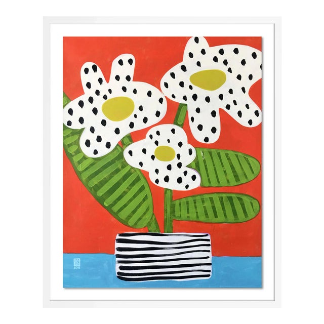 White Spotted Orchids by Jelly Chen in White Framed Paper, Medium Art Print For Sale