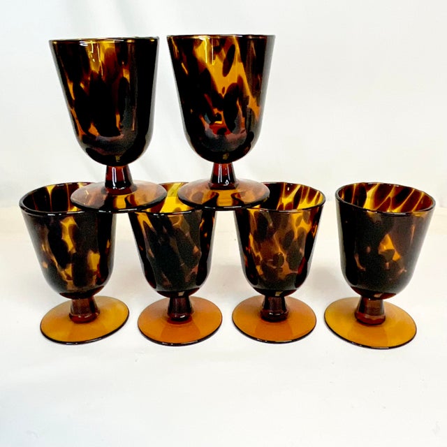 Mid 20th Century Mid-Century Hollywood Regency Murano Tortoise Wine Goblets - Set of 13. For Sale - Image 5 of 11