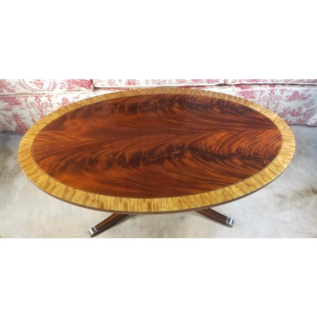 Final Clearance Thru 2025 Only Red Flame Figured Fruitwood Banded Exceptional Grade A+ Veneer Table of 20th C. For Sale - Image 9 of 12