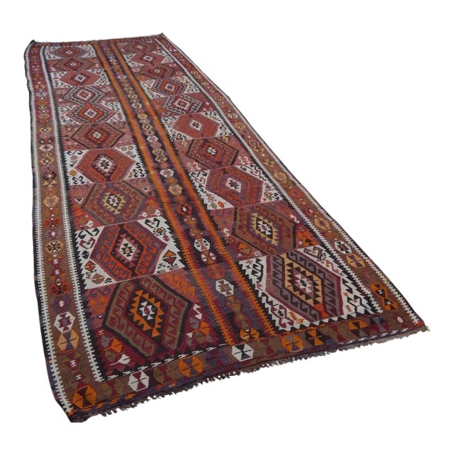 1970s Vintage Turkish Kilim Runner - 4′5″ × 11′9″ For Sale
