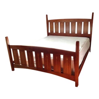 Carved Maple Slatted Queen Size Bed For Sale