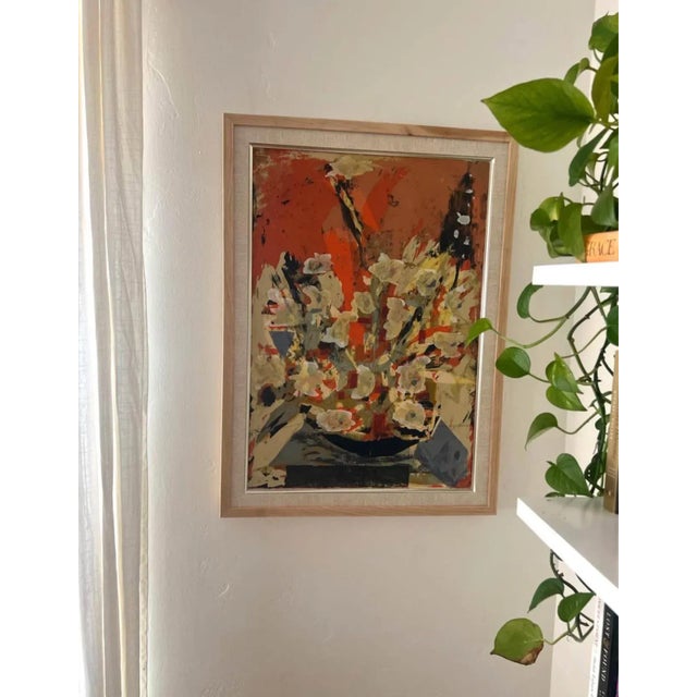 Beautiful vintage art print, newly reframed. This appears to be a print with paint over it. Good vintage condition with...