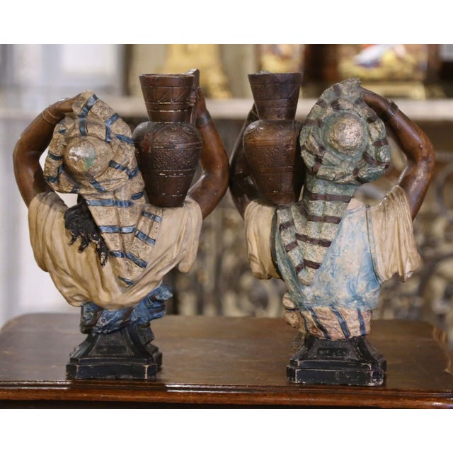Ceramic Pair of Early 20th Century Spanish Painted Terracotta Figurines For Sale - Image 7 of 10