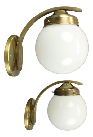 Art Deco Brass Wall Lamps with Opaline Glass, Europe, 1930s, Set of 2