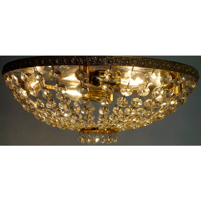 Metal Brass and Lead Crystal Chandelier, 1970s For Sale - Image 7 of 10