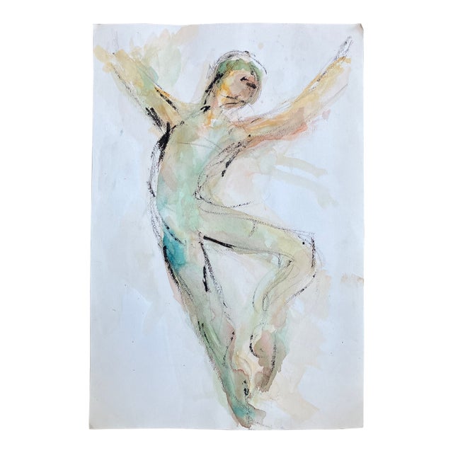 1970’s Original Abstract Dancing Figure Watercolor Painting For Sale
