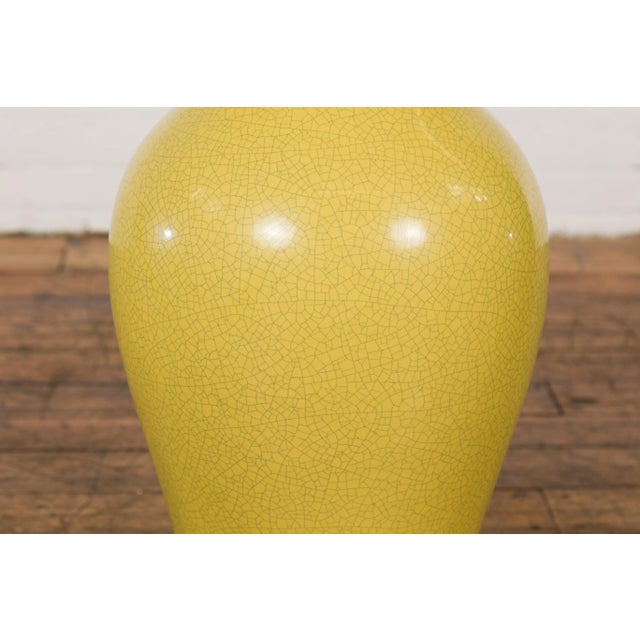 Chinese Vintage Altar Vase with Yellow Crackle Finish and Flaring Neck For Sale - Image 9 of 13