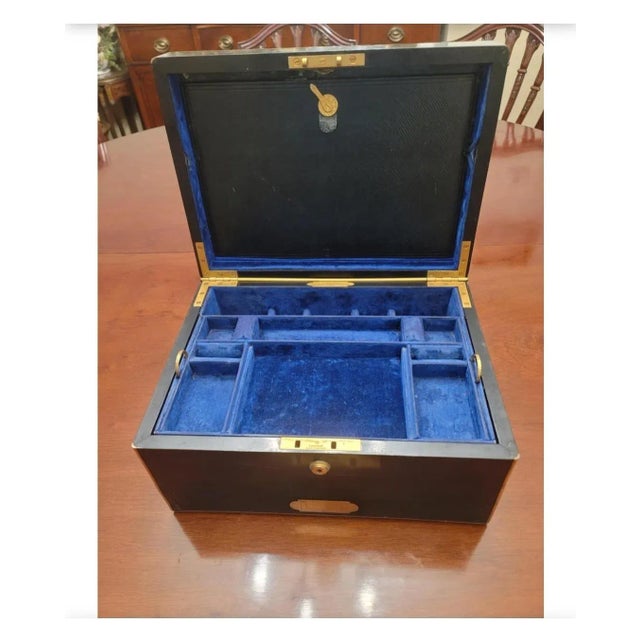1839 Fitzmaurice West Victorian Ebony & Brass Inlays Necessaire De Voyage For Sale - Image 9 of 13