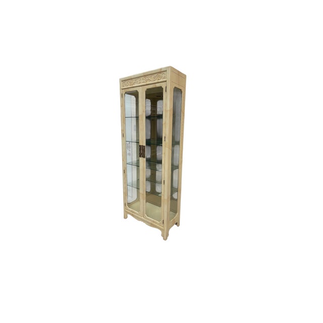 Campaign Vintage Henredon Faux Goatskin Pan Asian Campaign Curio Cabinet Hutch Display For Sale - Image 3 of 17