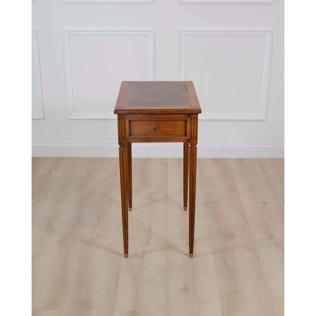 French 20th Century Louis XVI Style Cherrywood Side Table with Leather Top For Sale - Image 12 of 12