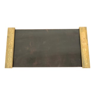 Tiffany Studios New York "Adam" Bronze Doré Blotter Ends With Leather Desk Blotter For Sale