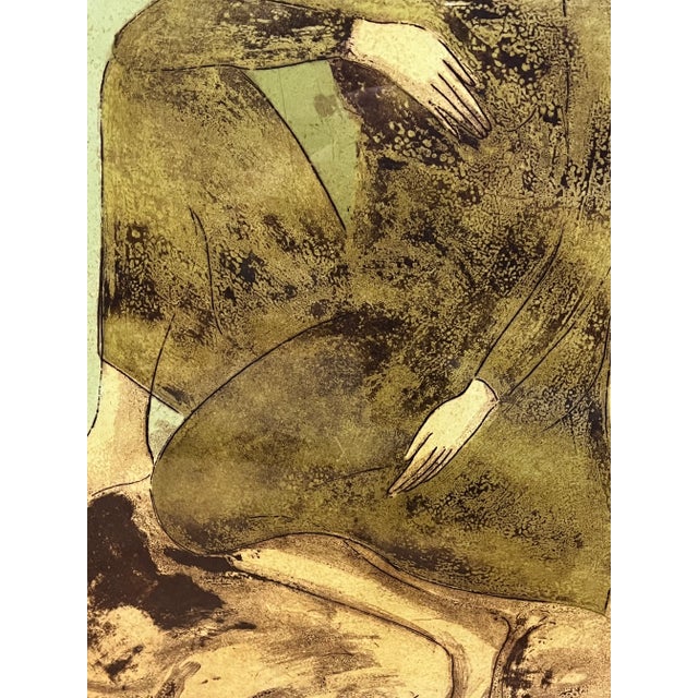 Early 20th Century Vintage Original Monotype Etching "Guan Yin Wears a New Dress" John Gruenwald For Sale - Image 4 of 10