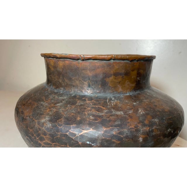 Antique Hand Hammered Tooled Arts and Crafts Patinated Copper Vase Sculpture Pot For Sale - Image 9 of 12