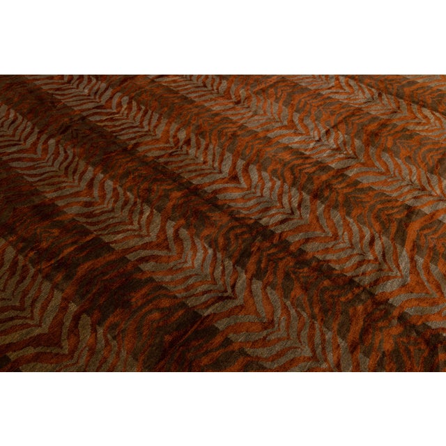 Textile Modern Hand-Knotted Tibetan Wool & Silk Area Rug in Rust Terracotta & Espresso For Sale - Image 7 of 11