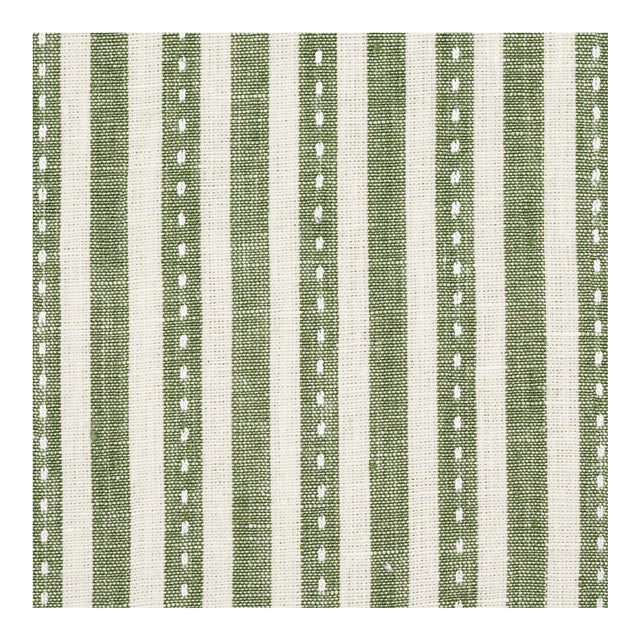 Sample - Schumacher Mathis Ticking Stripe Fabric in Sage For Sale