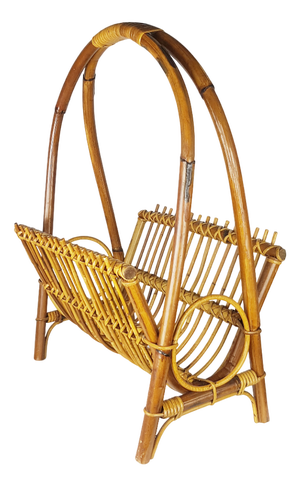 Italian Rattan & Rush Magazine Rack, 1960s