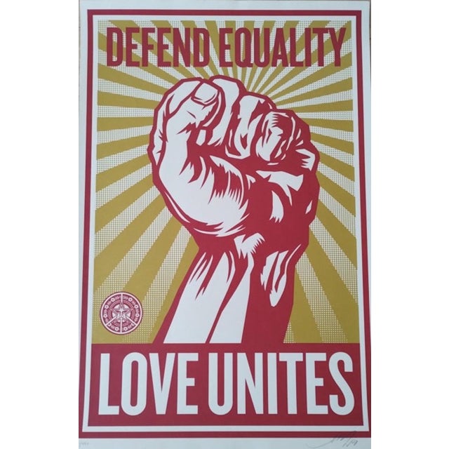 Shepard FAIREY (Obey) Love Unites, 2008 hand signed screen print numbered 448/450 Dimensions: 90 x 61 cm This piece is...