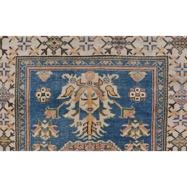 Vintage Turkish Oushak Rug With Large Medallion Design on a Blue Field 4'8 X 7'2 For Sale In Atlanta - Image 6 of 10