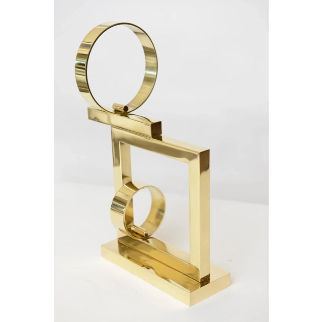 This fabulous vintage geometric heavy brass sculpture is by Margaret Wasserman Levy. and is hallmarked on the bottom with...