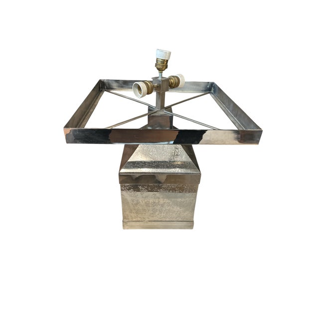 1970s Large Geometric Metal Table Lamps, Italy, 1970s, Set of 2 For Sale - Image 5 of 6