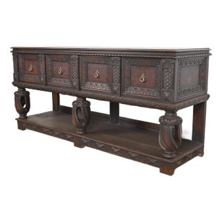 Lifetime Furniture English Jacobean Ornate Carved Oak Sideboard or Credenza, Circa 1920s For Sale