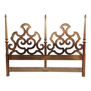 1960s Hollywood Regency Gold Gild Wood King Headboard For Sale
