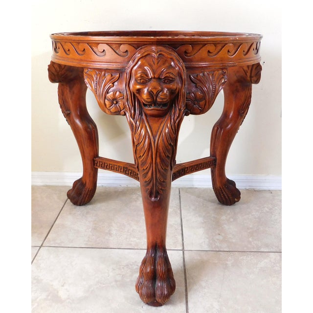 Vintage Round Solid Wood Hand Carved Mahogany Lion Dining Room Table ...