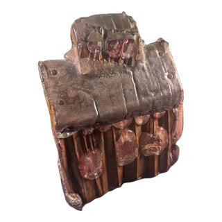 2006 Signed Jay L. Tschudy One of a Kind (Ooak) Southwestern Brutalist Metal & Slumped Glass Cabin House Sculpture - 13.6lbs For Sale