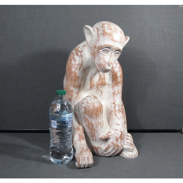 Sarreid Ltd. Spanish Carved Wood Sitting Monkey Sculpture Circa 1970s For Sale - Image 17 of 18