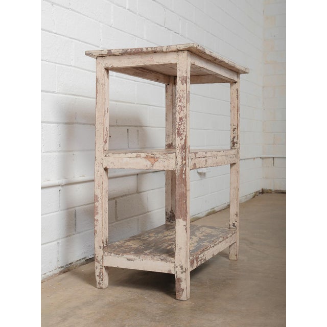 Vintage Wooden Shelf With Original Distressed Paint For Sale - Image 4 of 5