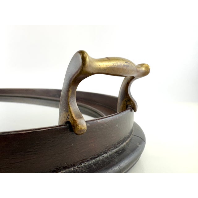 English Antique Edwardian Mahogany Inlaid Serving Tray With Brass Handles For Sale - Image 3 of 9