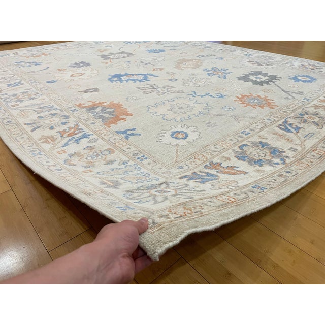 Sky Blue 8'2 X 9'10 Handmade Mahal Style Rug – Afghan Oushak Wool Rug in Soft Tones For Sale - Image 8 of 10