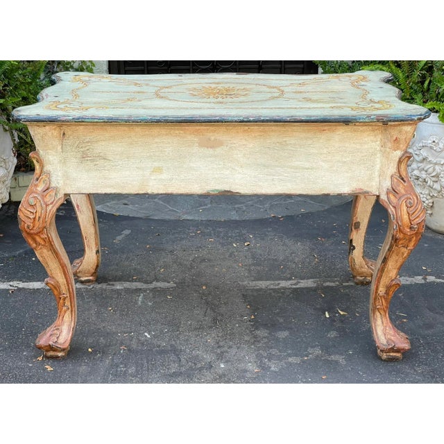 Rococo Quatrain for Dessin Fournir Carved Venetian Style Italian Paint Decorated Table For Sale - Image 3 of 13