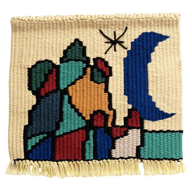 After Joan Miró, Mid Century Modern Color Tapestry, 1970, Cotton & Wool For Sale - Image 15 of 15