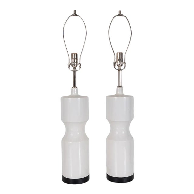 "turned" Ceramic Table Lamps - A Pair For Sale